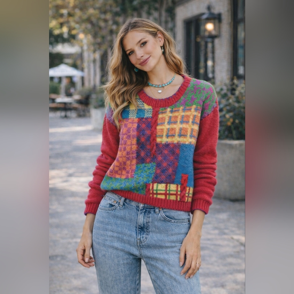 Marsh Landing Multicolor Patchwork Sweater.Pit To… - image 1